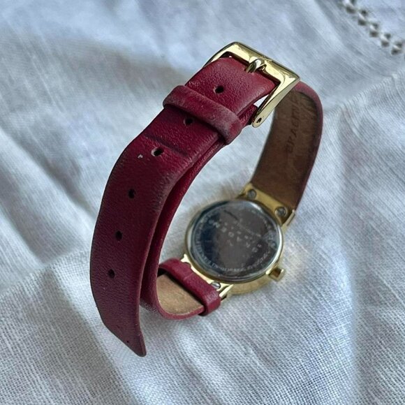 Skagen classic red leather skinny strap gold frame watch main image 4